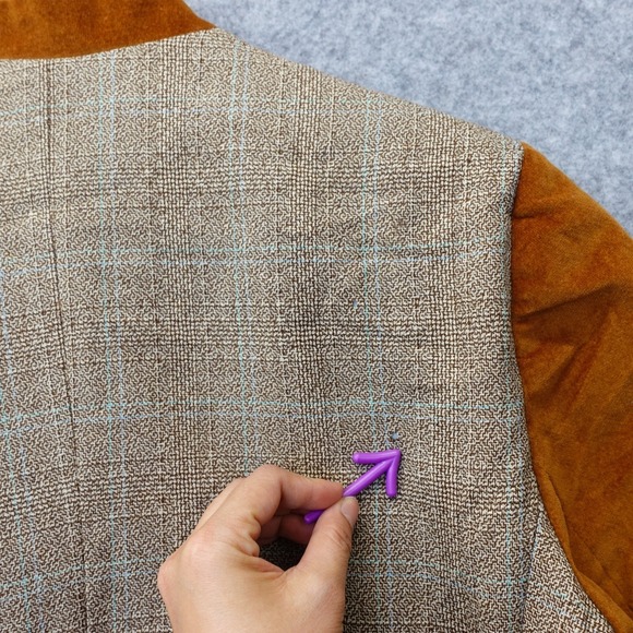 Vintage Tweed Jacket Womens L 12 Brown Plaid HARVE BENARD Velvet Mandarin Collar - Picture 12 of 16